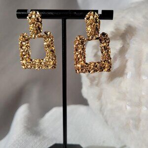 Gold Square Chunky Dangle Earrings